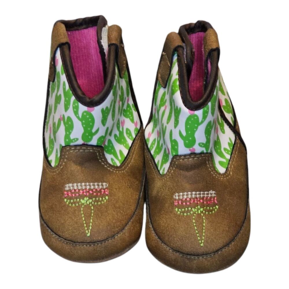 Ariat Lil' Stompers Anaheim Pink Green Brown Cactus Boot Size 2 Western Cowgirl
